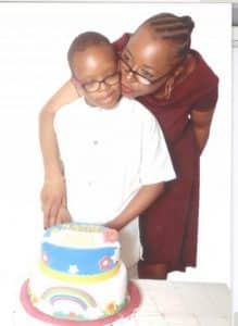 May 2017: Cesnabmihilo Dorothy Aken'Ova with her youngest child, Adel, at 10.